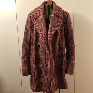 Free People red & grey double breast plaid coat